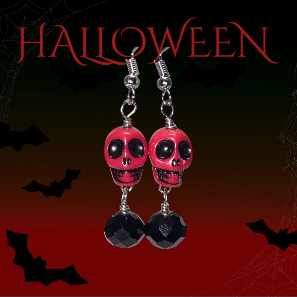 Red Skulls & Such Earrings dangling black